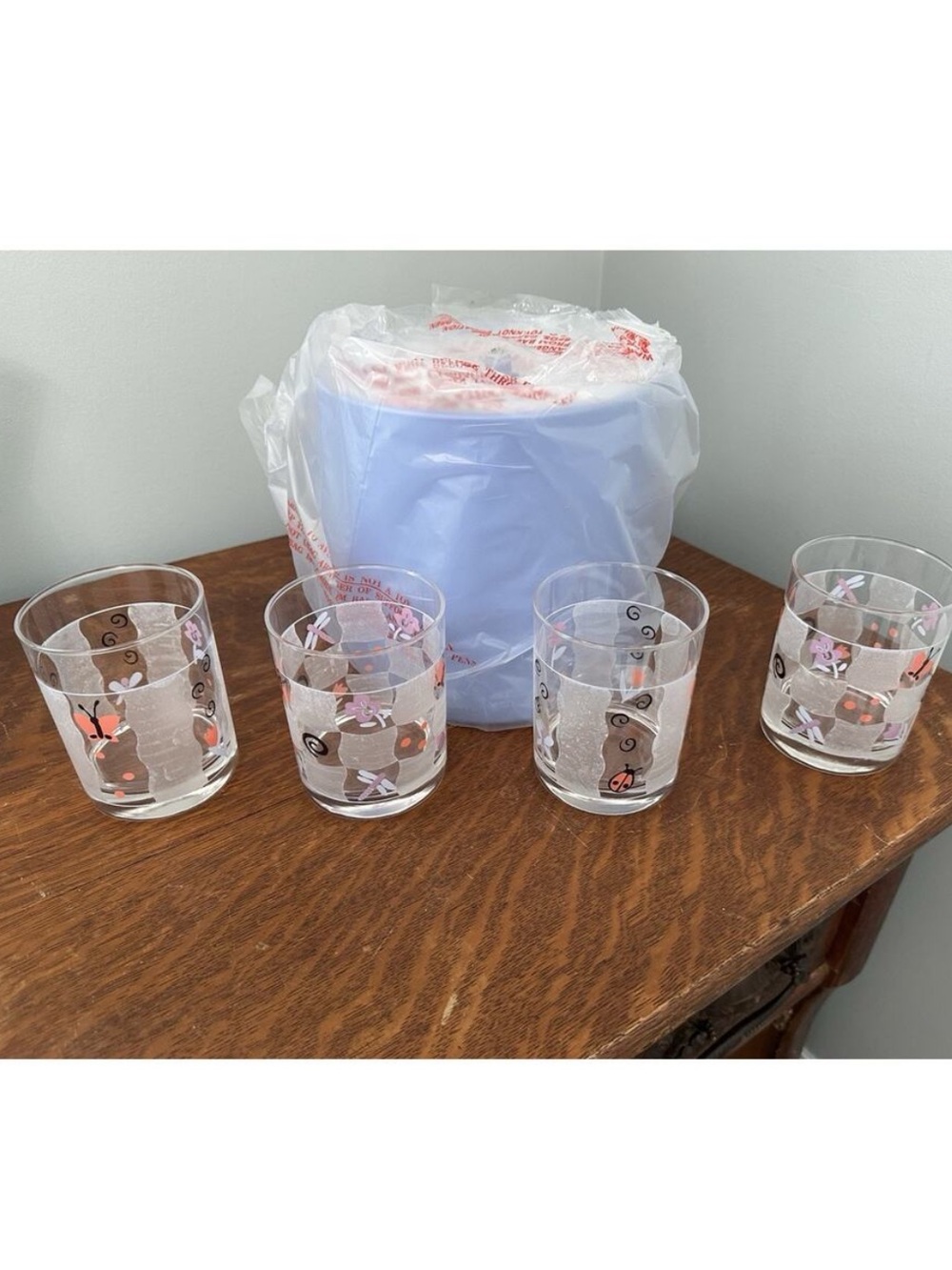 NIB Vintage Culver Glasses 5 Piece Double Old Fashion Glasses & Ice Bucket